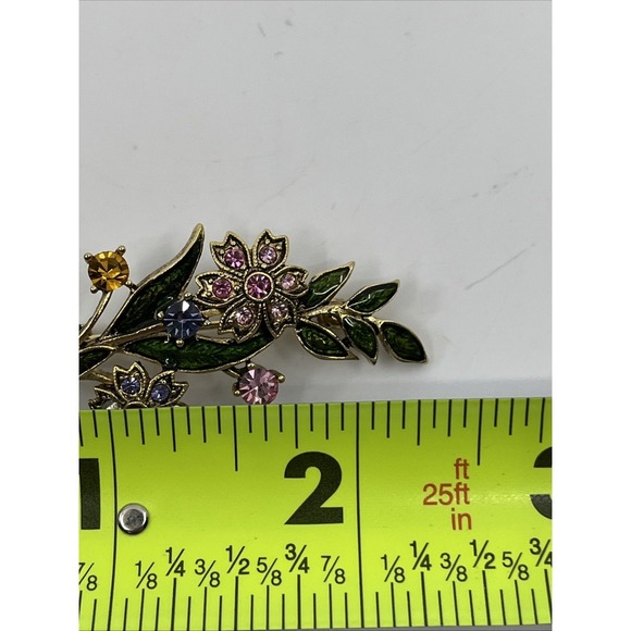 Brooch Pin flowers multicolor enamel w rhinestones Goldtone 2.25" - Picture 7 of 7